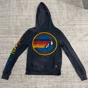 Aviator Nation charcoal black Hoodie with Rainbow Logo xs